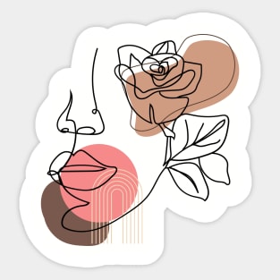 Line Art Women Face With Flower Sticker